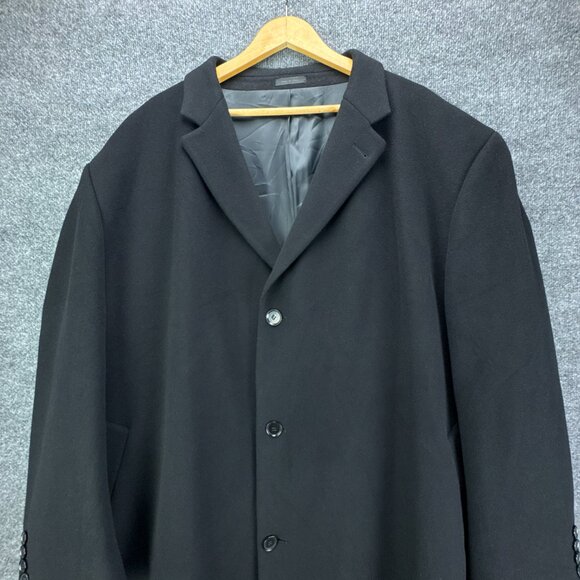 Calvin Klein Overcoat Mens 58R Black Wool Cashmere Blend Classic 3 Button - Picture 2 of 16